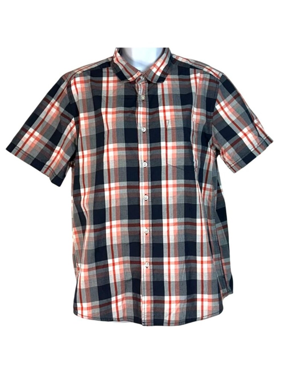 Route 66 Black Red White Plaid Short Sleeve Button Up Shirt Men's Size Medium
